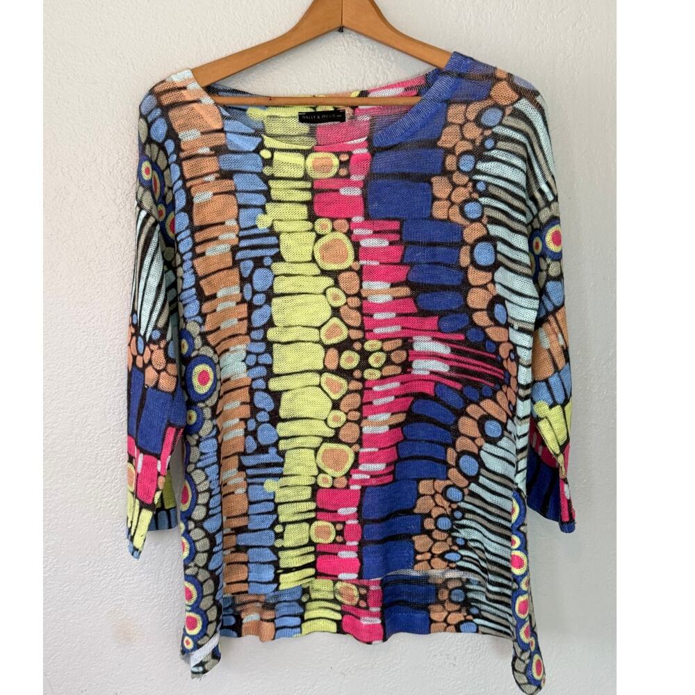 Women's Nally & Mille Multi Color Vibrant Lightweight Sheer Sweater Size Small